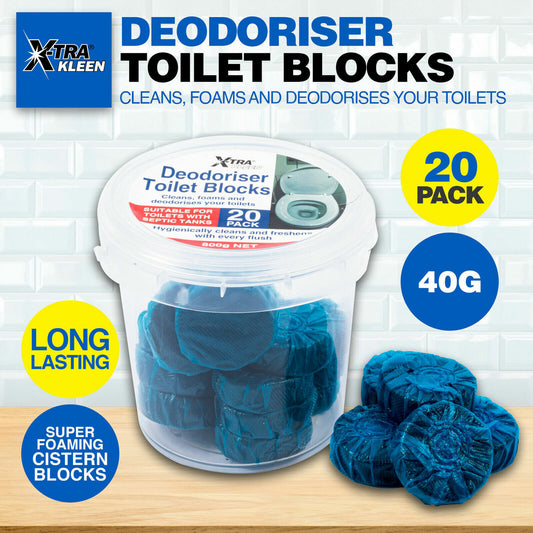 Xtra Kleen 20PK Toilet Deodoriser 40G Blocks Foaming Clean Protect Freshen Blue