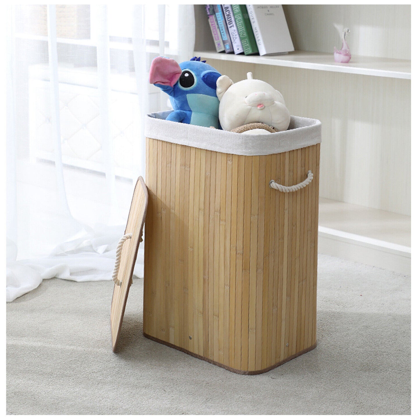 Bamboo Laundry Hamper Basket Wicker Clothes Storage Bag Sorter Bin With Lid