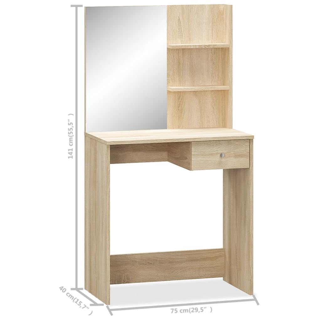 Makeup Dressing Table With Mirror Modern Vanity Desk Shelves Drawer Chipboard