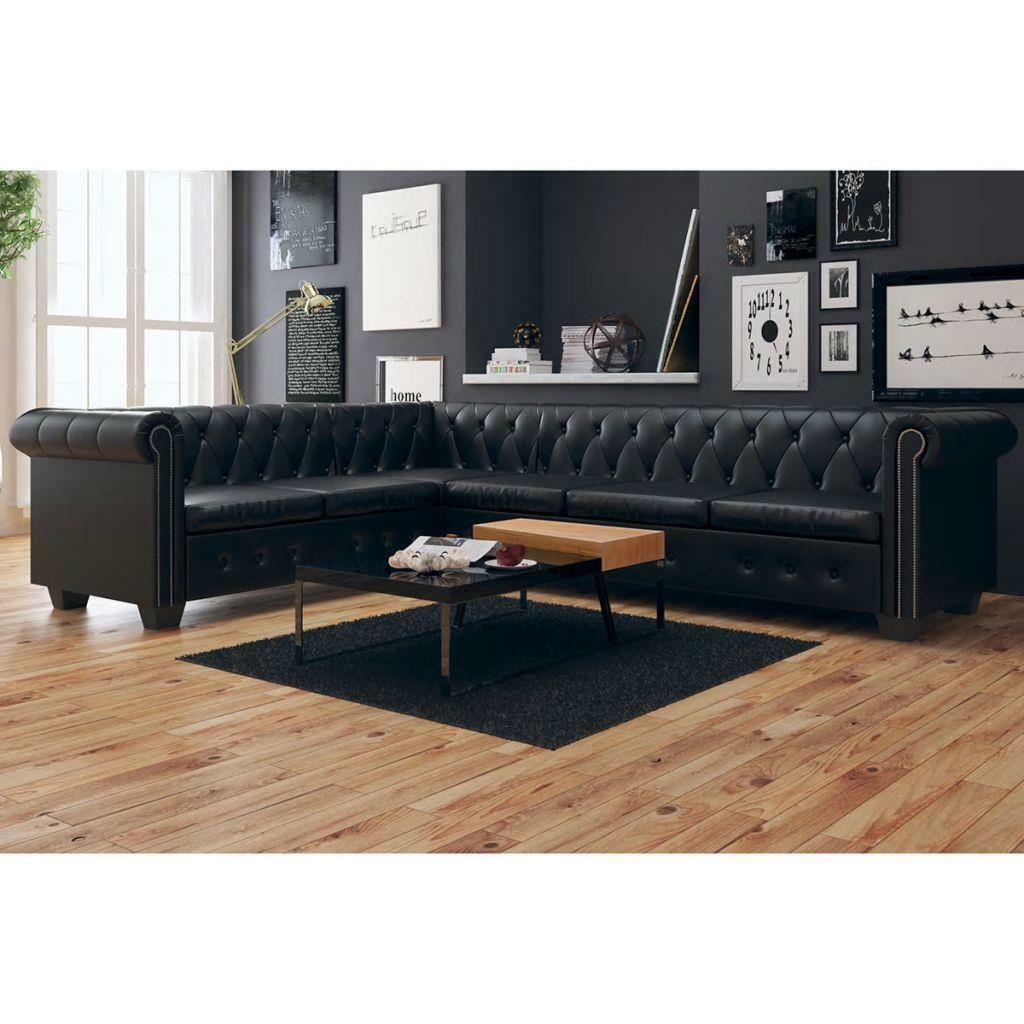 Artificial Leather Corner Lounge Couch Seat Chair Sofa Suite - 6 Seater - Black