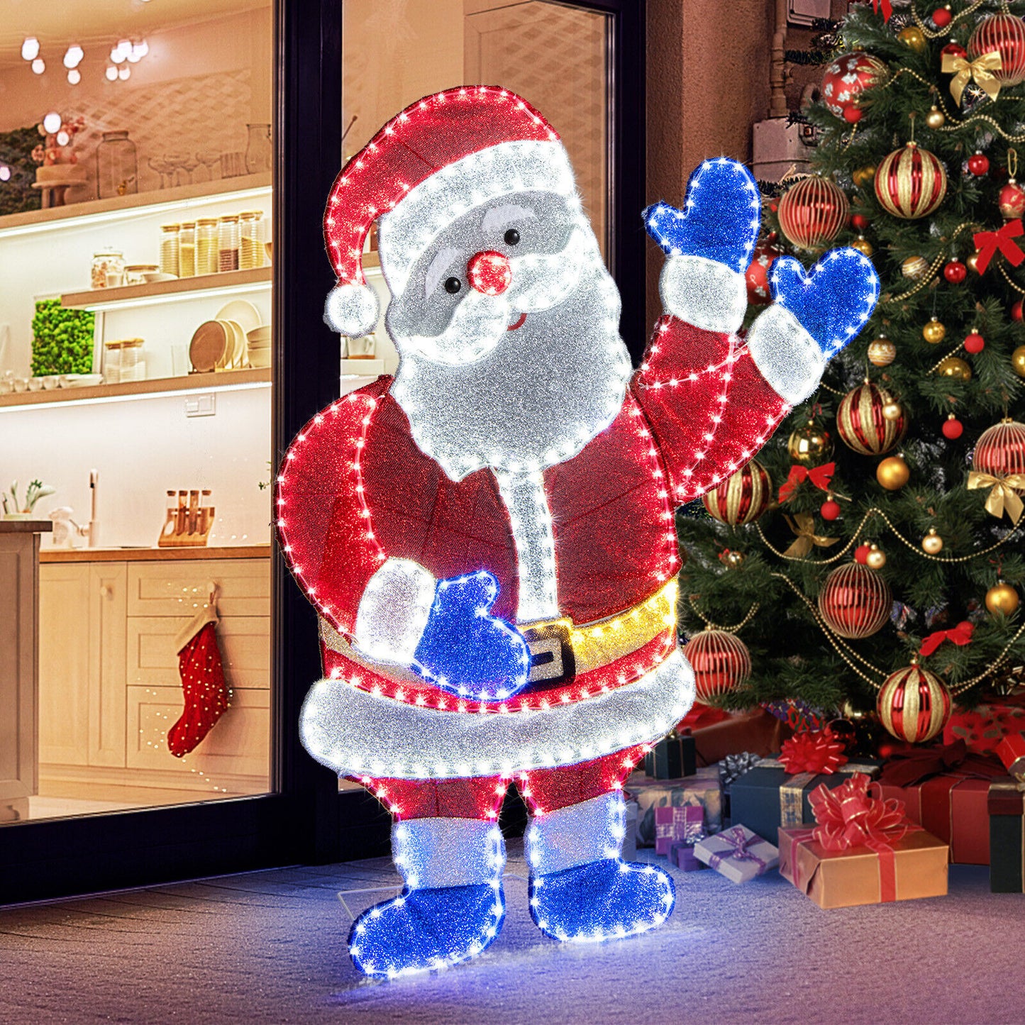 Lighted Santa Claus Xmas Decor 125 CM Pre-Lit Xmas Santa Claus Figure with