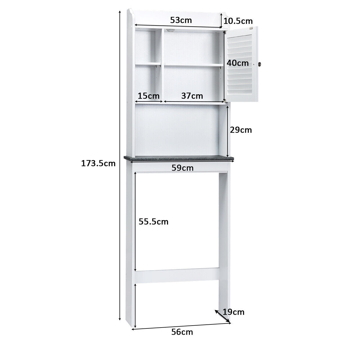 Over The Toilet Toilet Rack Bathroom Cabinet Organiser w/Louver Door