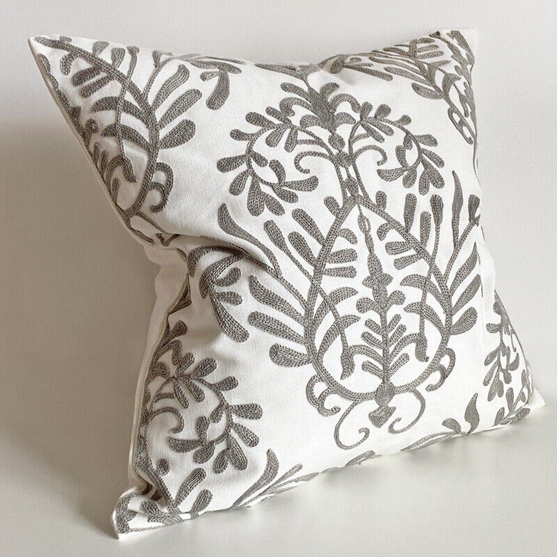 45 x 45cm Home Decor Pillow Case Grey/White Damask Embroidered Cushion Cover