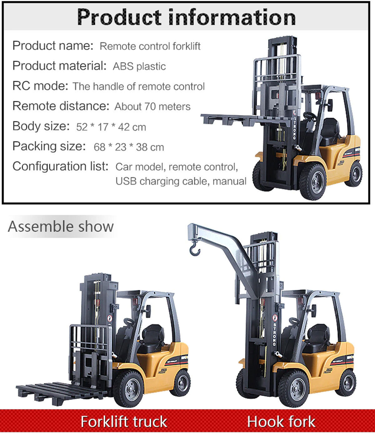 Huina 1/10 RC ForkLift Excavator Industrial Construction Vehicle Truck Toy Kids
