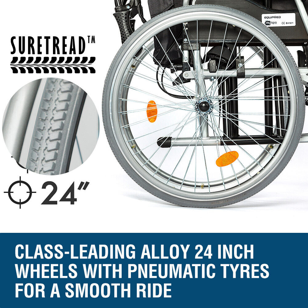 EQUIPMED 24 Folding Wheelchair Alloy with Brakes Folding