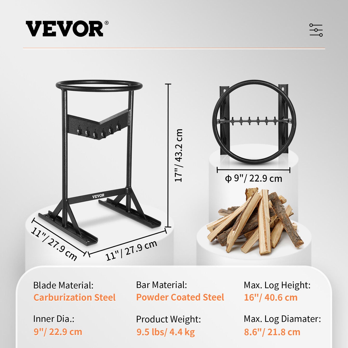 VEVOR Firewood Splitter 9" Heavy Duty Manual Log Wood Splitting V-shaped Cutter