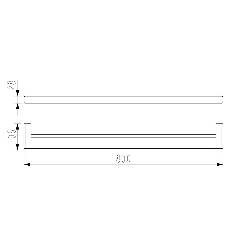 Brushed Nickel 800mm Soft Rounded Square Double Towel Rail Brass Wall Mounted