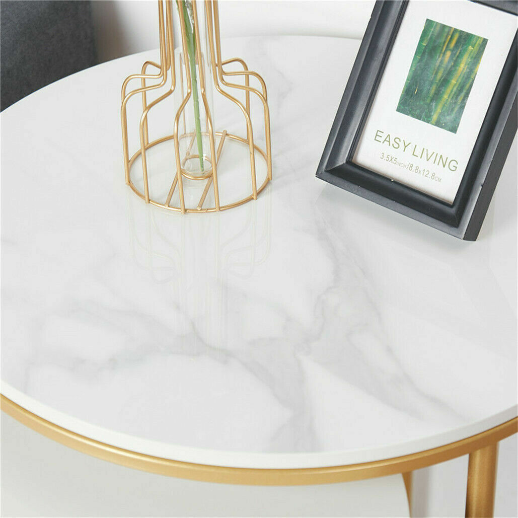 High-grade Marble Stone Round Nesting Sofa Side End Table with Gold Metal Frame