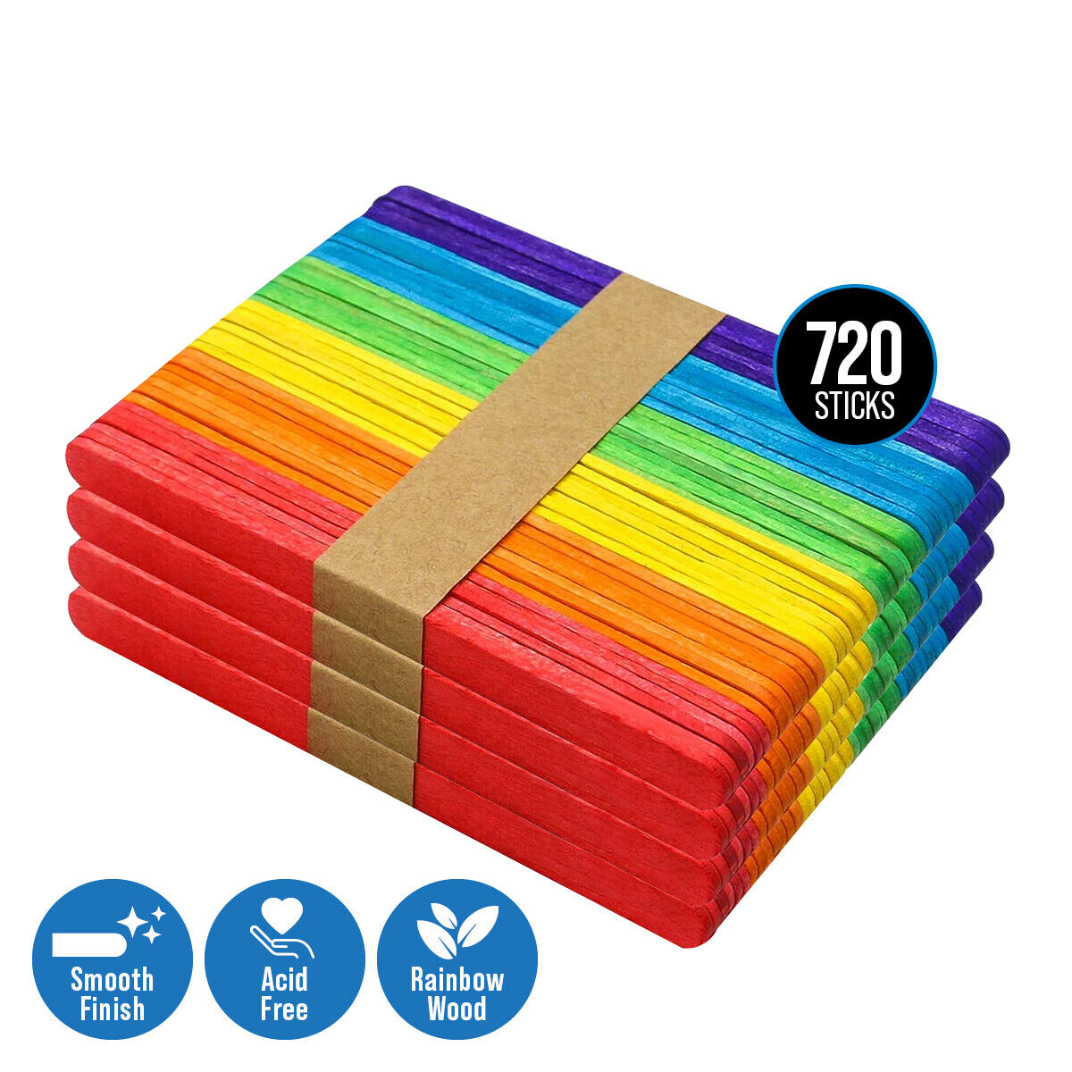 Craft Gallery® 720PCE Jumbo Rainbow Wooden Craft Stick Multipurpose 25 x 200mm