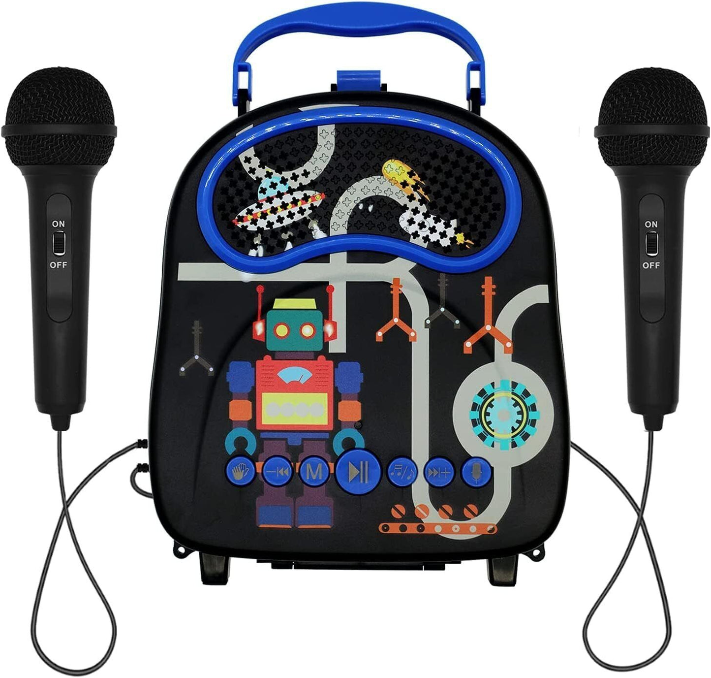 Gominimo Kids Portable Karaoke Two Microphones Rectangle, Black Robot