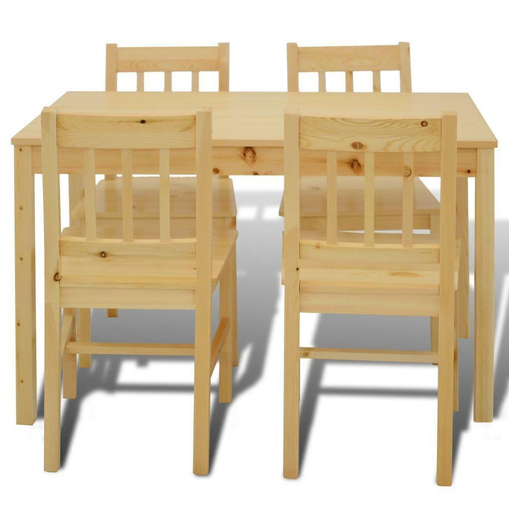 5 Piece Solid Wooden Dining Dinner Breakfast Table and Seat Chairs Set - Natural