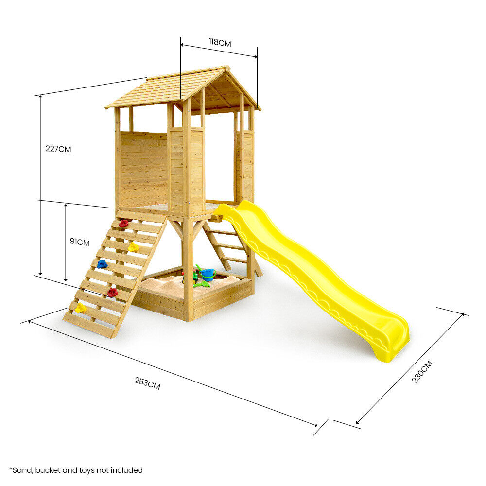 ROVO KIDS Wooden Outdoor Play Equipment Cubby House Slide Sandpit Climbing Wall