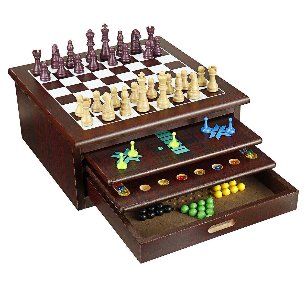 15in1 Chess Board Wooden Games House Toy Set Backgammon Checkers Snakes