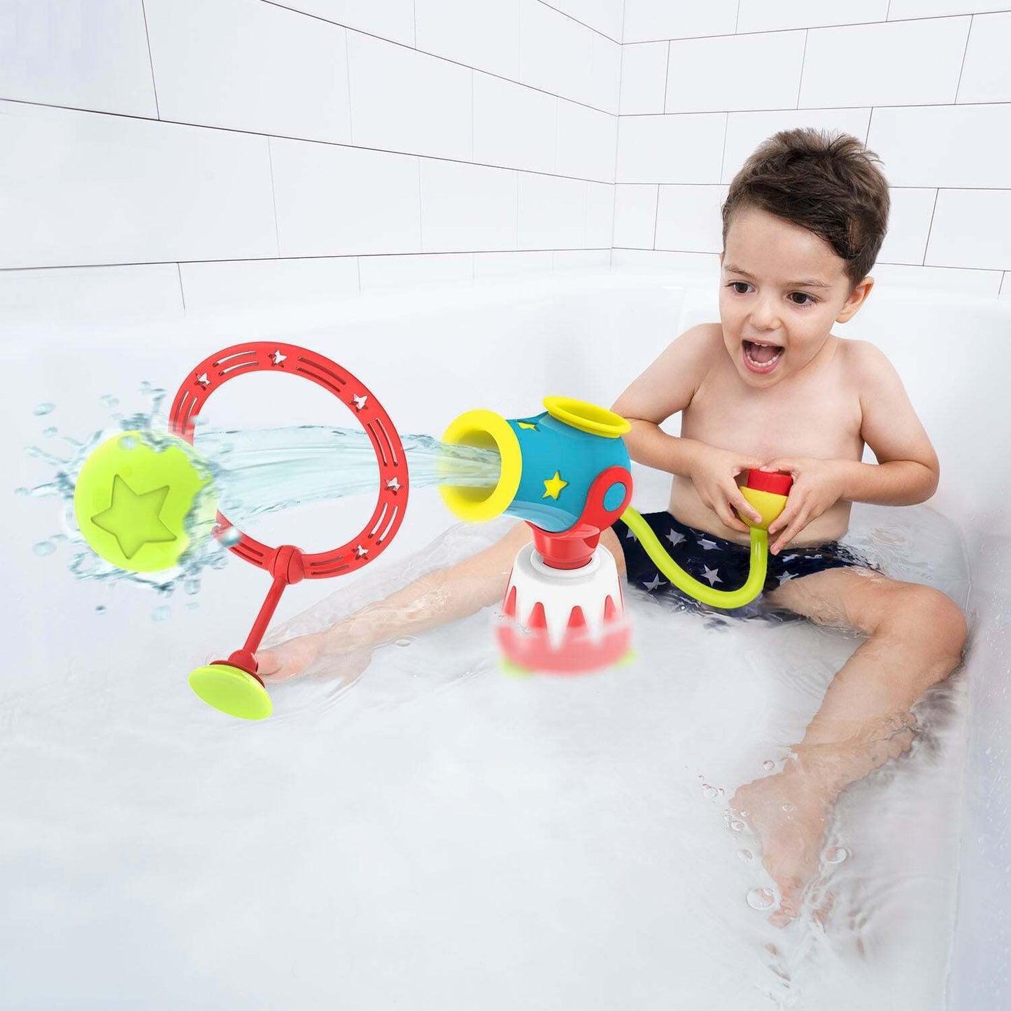 Yookidoo Ball Blaster Water Cannon Baby Kids Bathing Toy w Handy Storage Basket