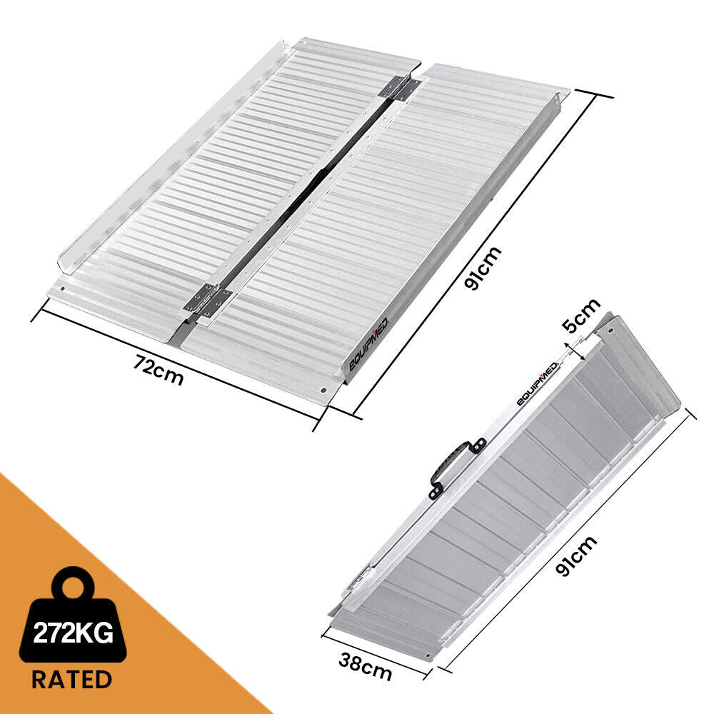 EQUIPMED Folding Wheelchair Ramp 91cm 272kg Rated Portable Access Aluminium