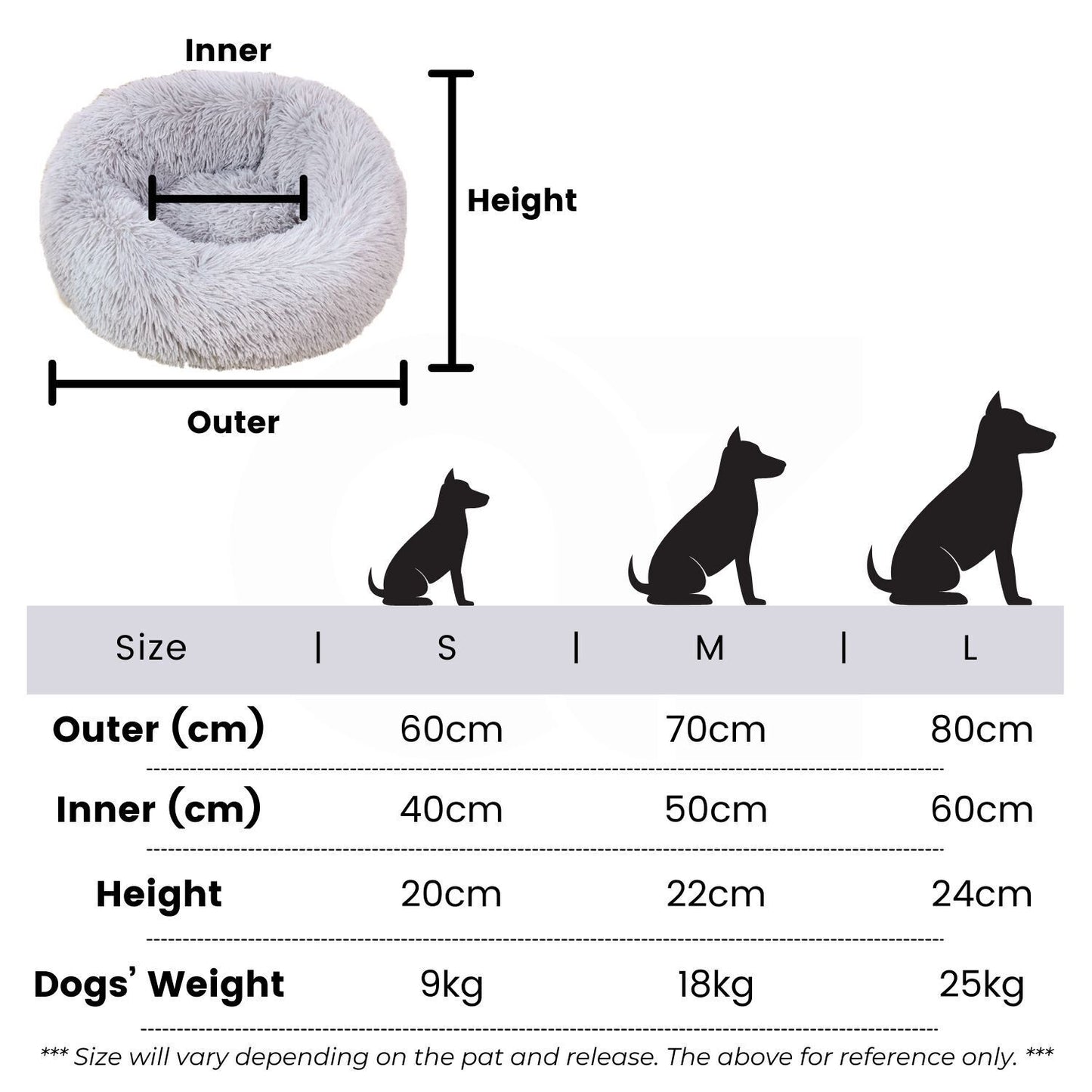 Floofi Calming Pet Bed Round Soft Comfy Plush Sleeping Washable 80cm Grey