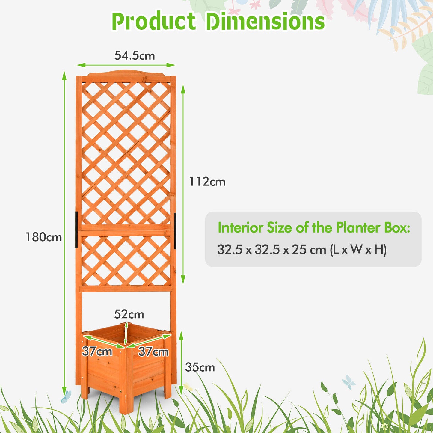 Raised Garden Bed Wooden Planter w/ Trellis for Vine Climbing Plant Flower