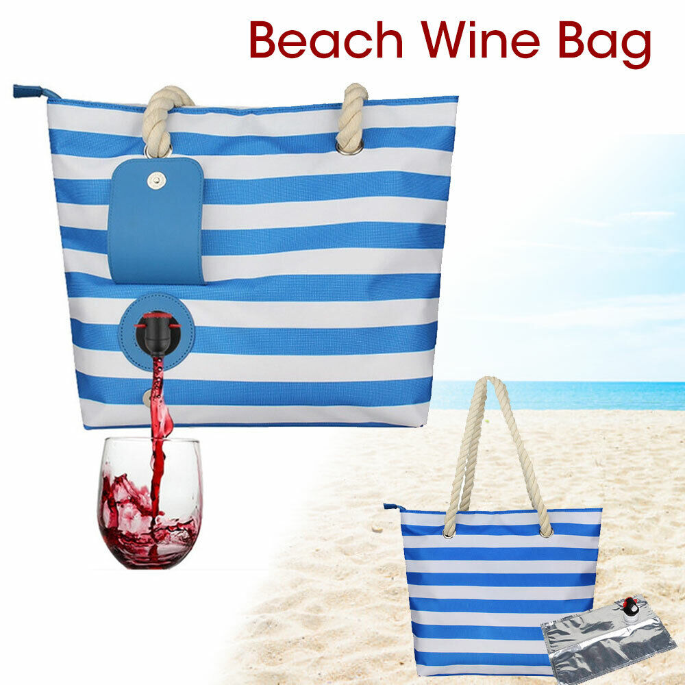 Large Capacity Striped Messenger Insulated Red Wine Bag Tote Travel Beach Party