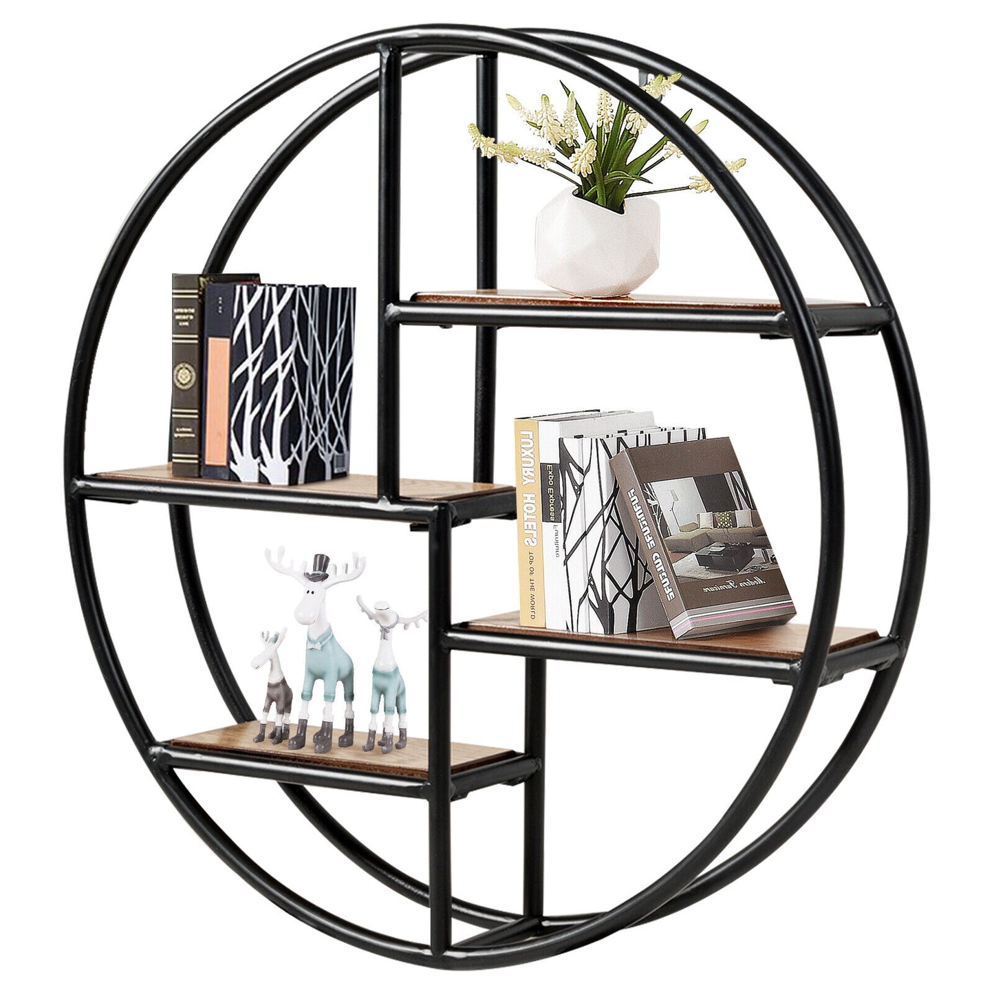 Hanging Storage Shelf Round Circular Wall-Mounted 4-Tier Room Decoration