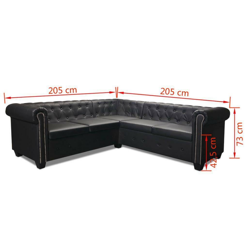 Artificial Leather Corner Lounge Couch Seat Chair Sofa Suite - 5 Seater - Black