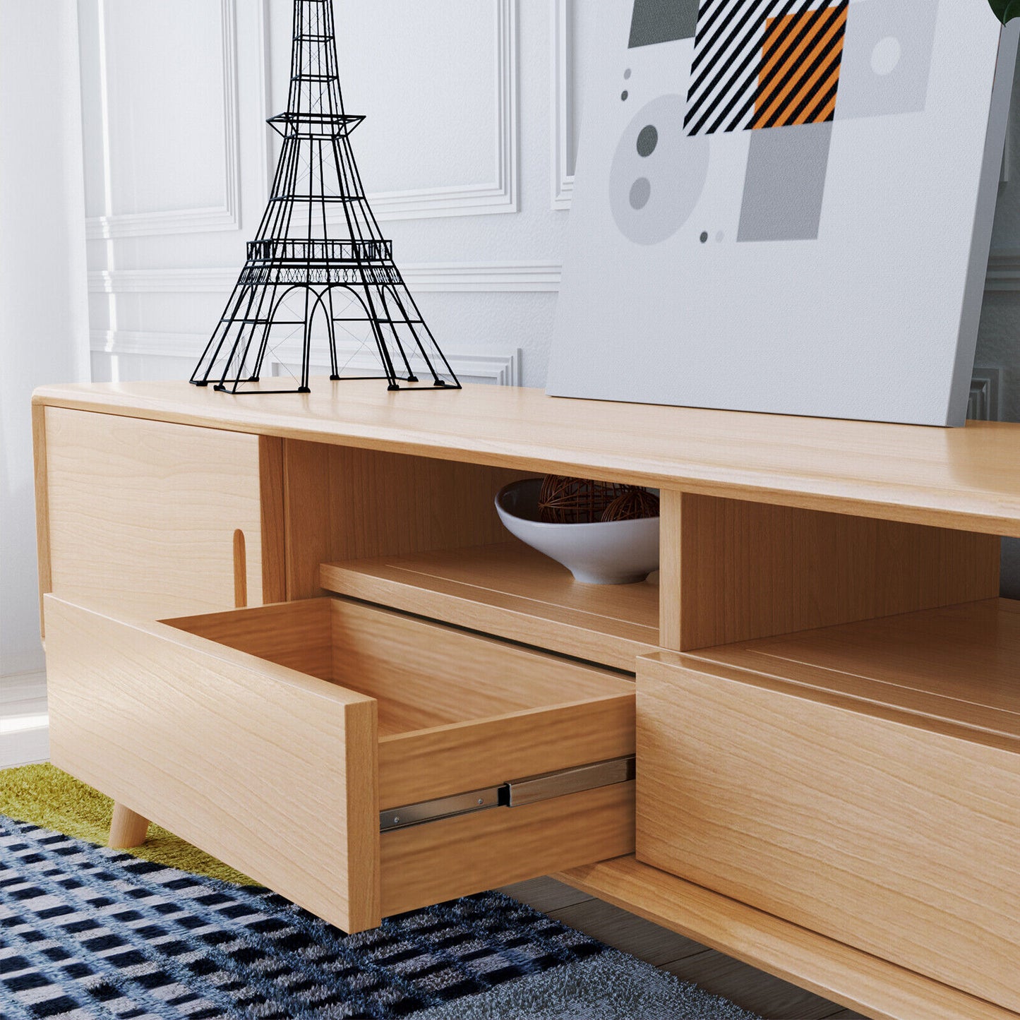 180 cm TV Stand Cabinet Solid Wood Oak Entertainment Unit Storage Furniture