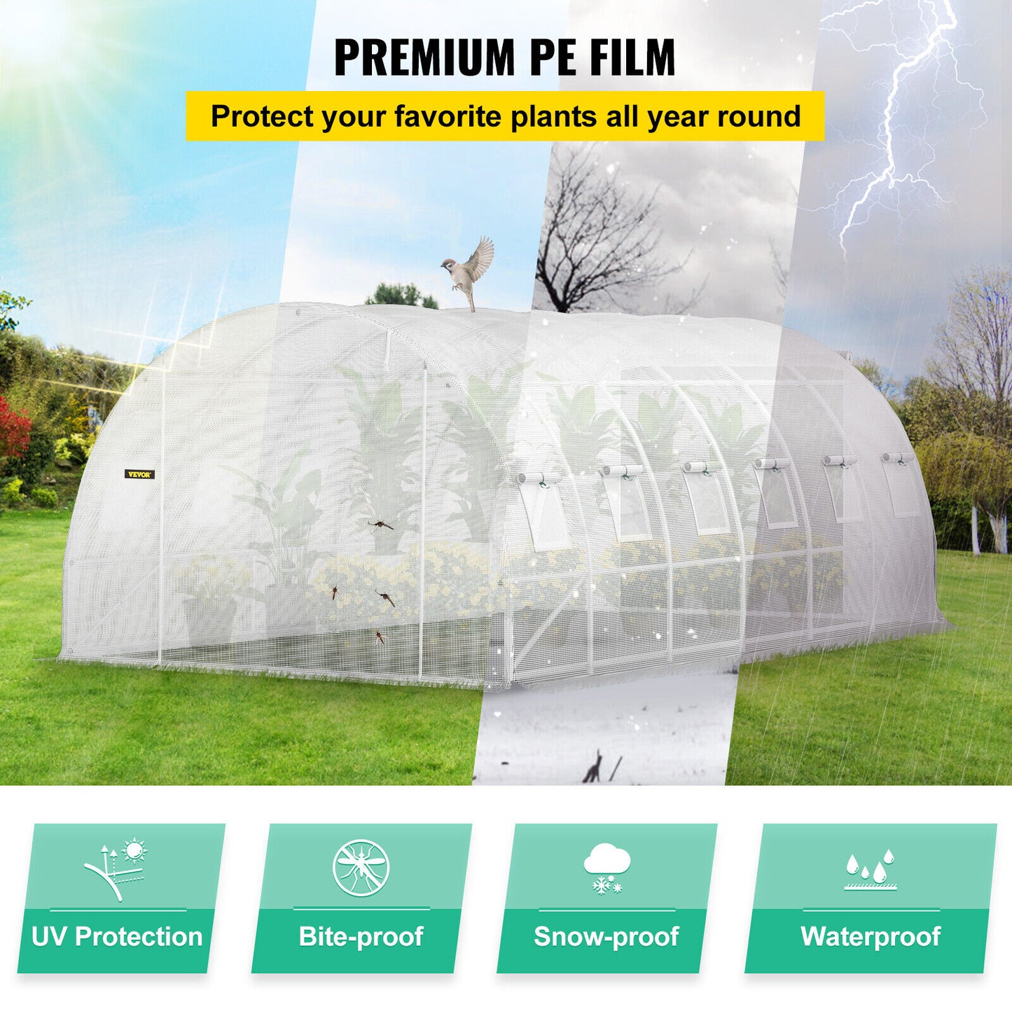 VEVOR Walk-in Tunnel Greenhouse Galvanized Frame & Waterproof 20x10x7ft