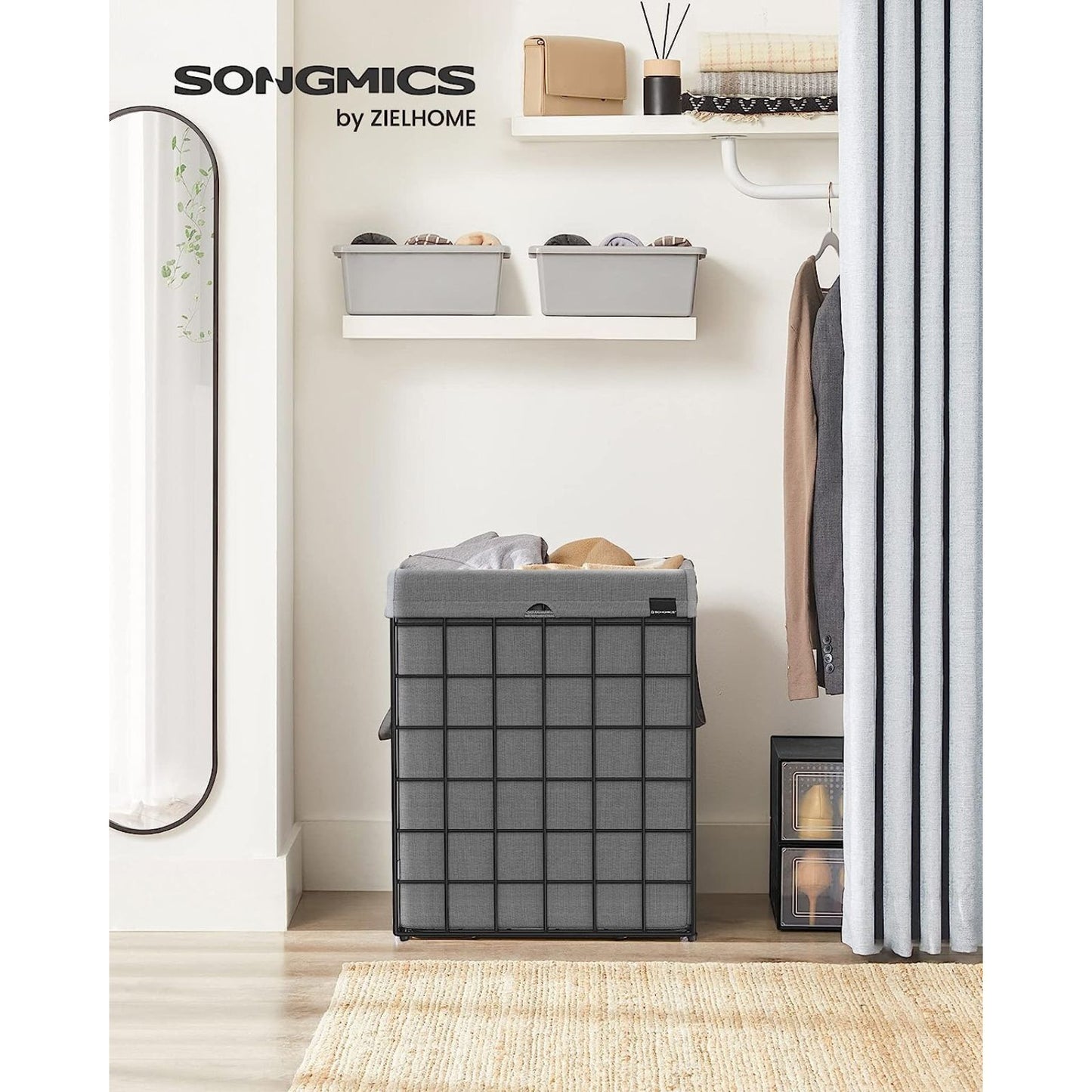 SONGMICS Laundry Hamper 90L Metal Wire Frame Black and Gray