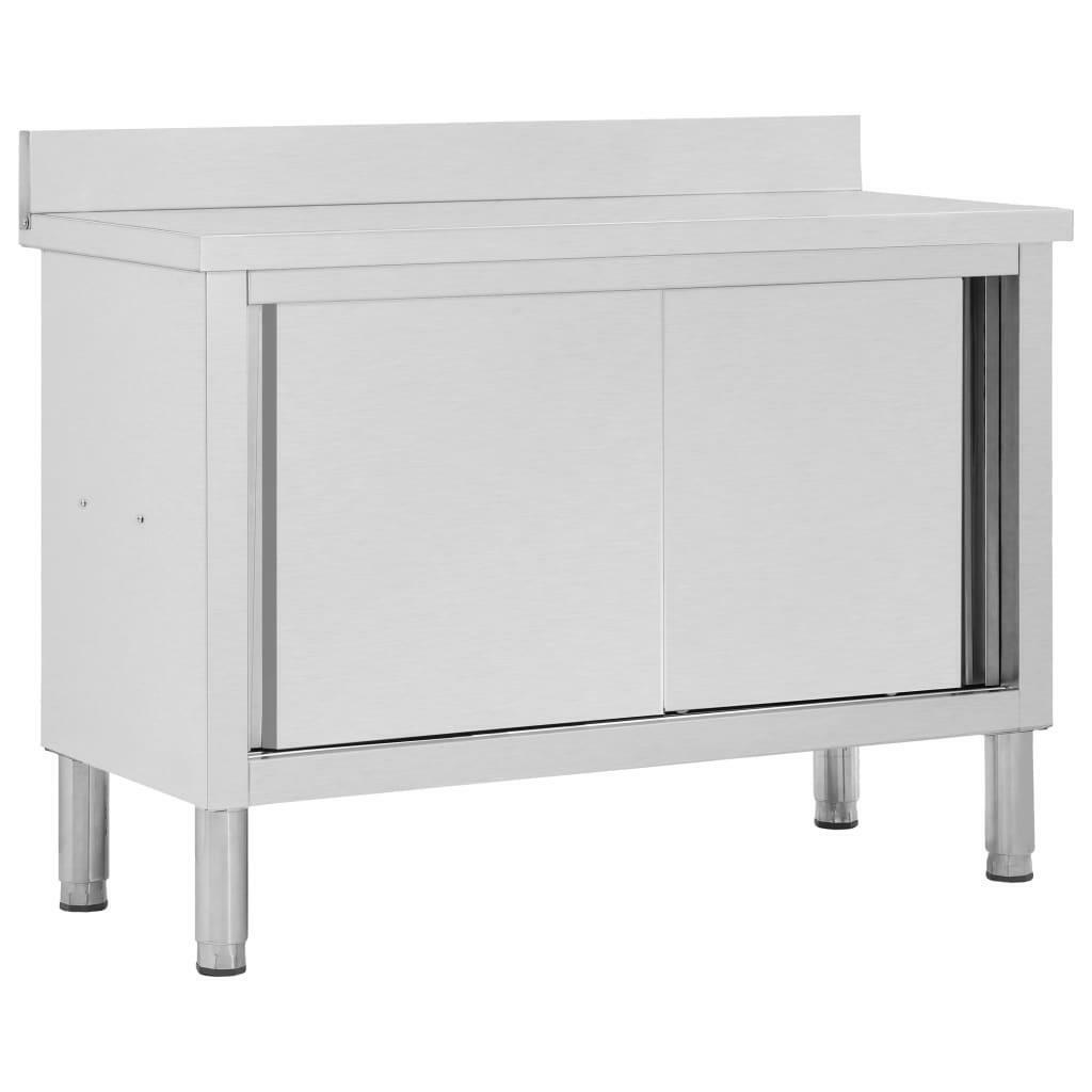 Kitchen Bench Work Table Storage Cabinet with Sliding Doors Stainless Steel