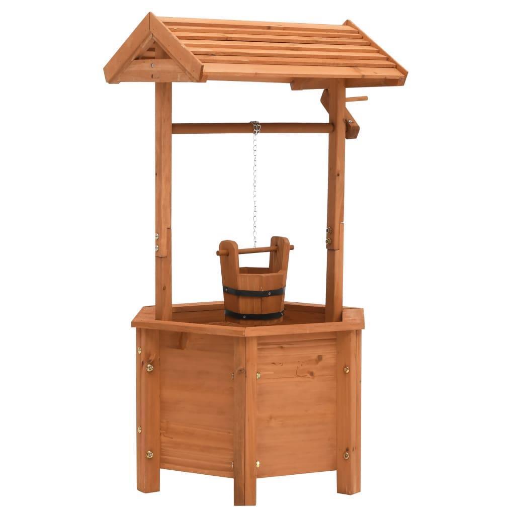 Wooden Wishing Well Garden Lawn Patio Deck Backyard Decor Flower Pot Planter