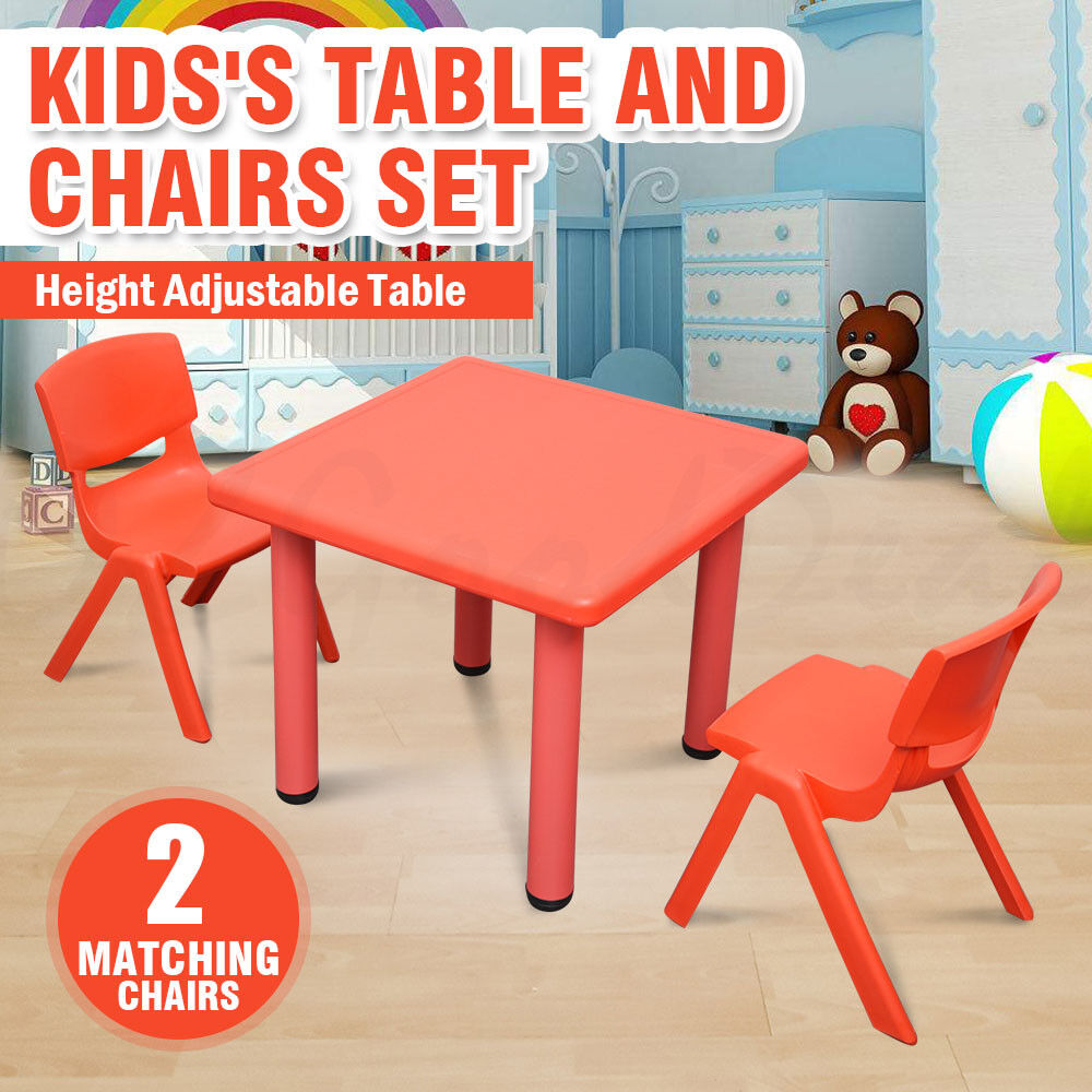 Kids Toddler Children Square Activity Red Table and 2 Red Chairs 60x60cm S