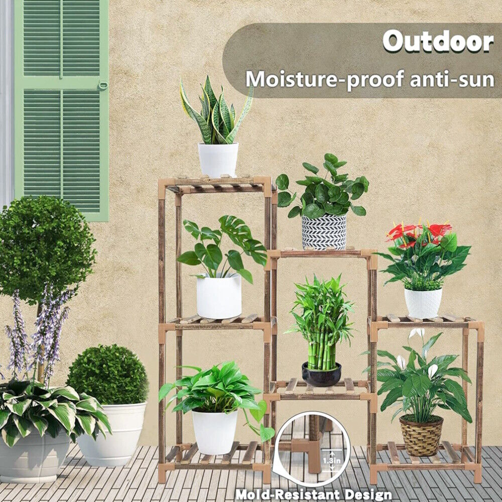 Wood Plant Stand Indoor Outdoor 3 Tiers 7 Potted Ladder