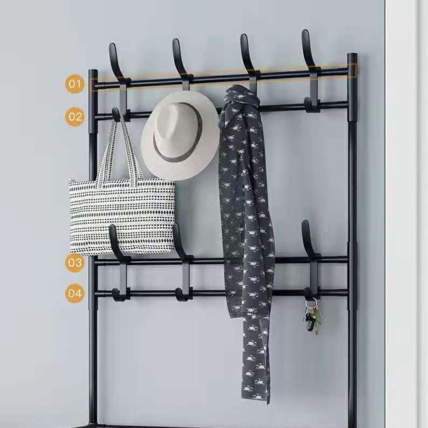 Gominimo Clothes Rack with 4-Tier Shoe Rack Shelves and 8 Hooks Black