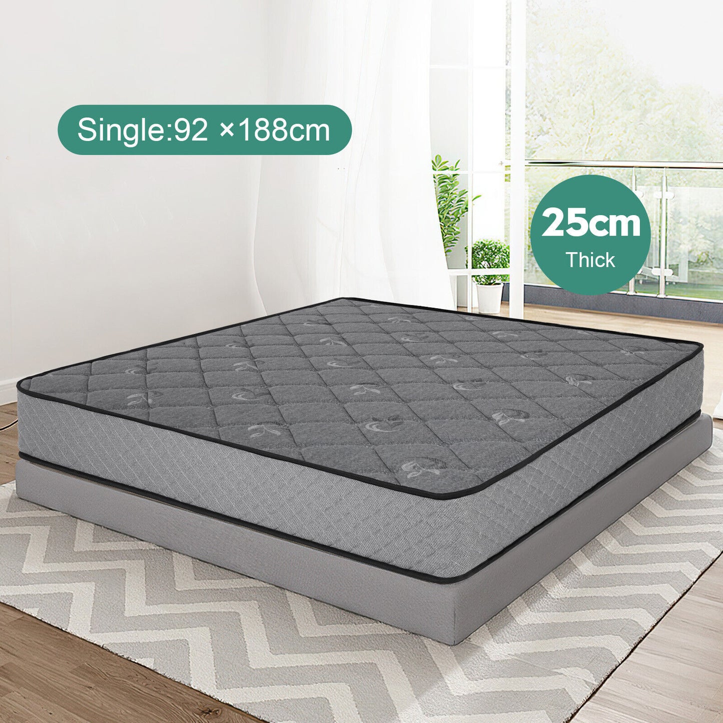 Ufurniture Single Mattress 7-Zone 25CM Euro Top Memory Foam Pocket Springs Bed