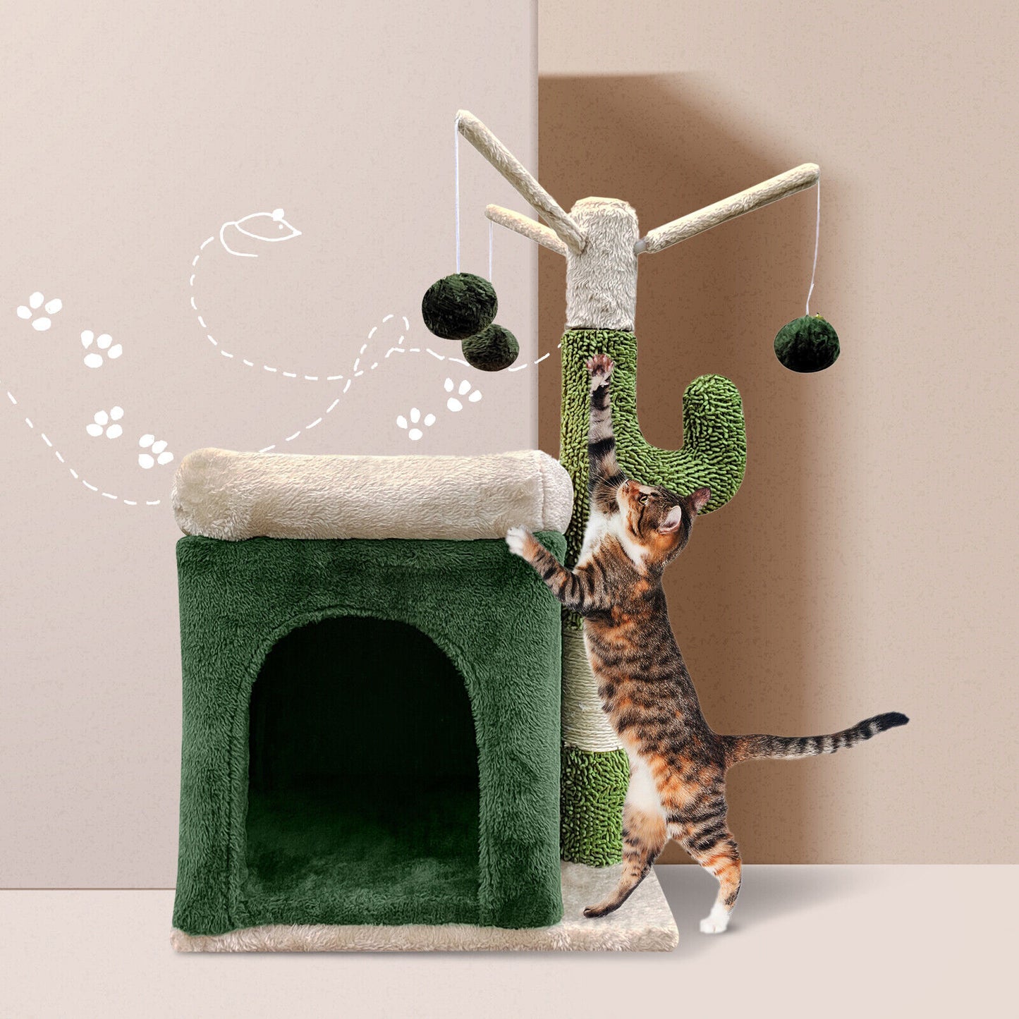 4Paws Cat Tree Scratching Post House Furniture Bed Cactus Play