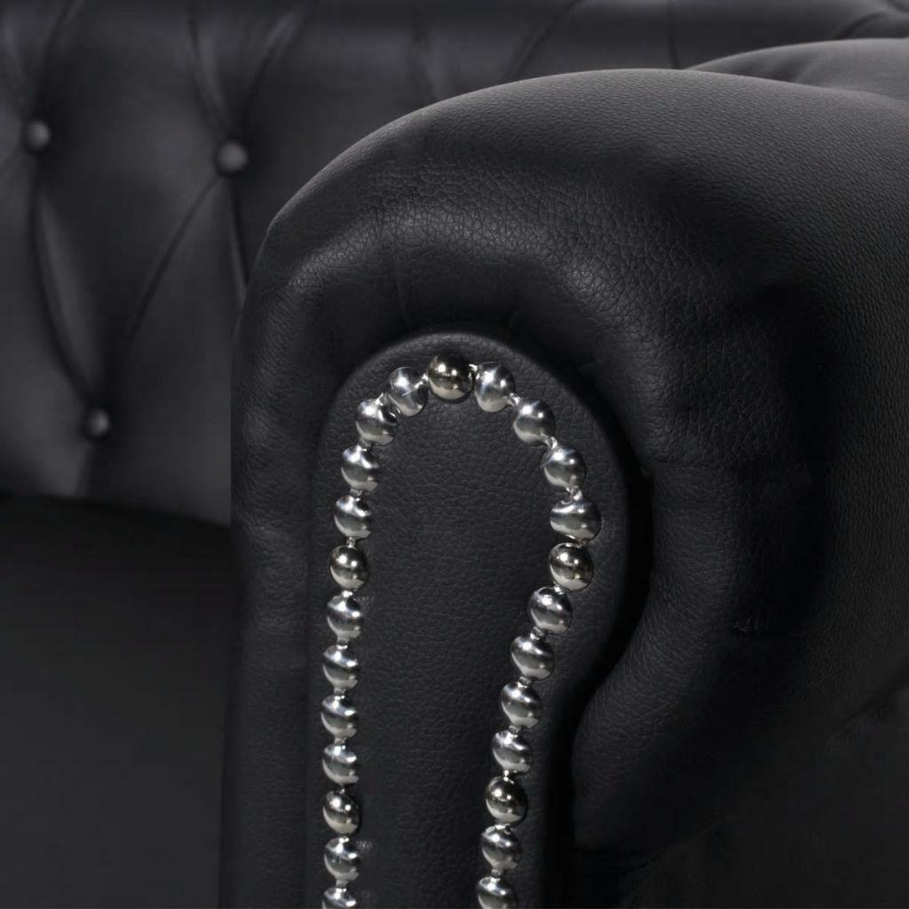 3 Seater Artificial Leather Studded Lounge Couch Seat Chair Sofa Suite - Black