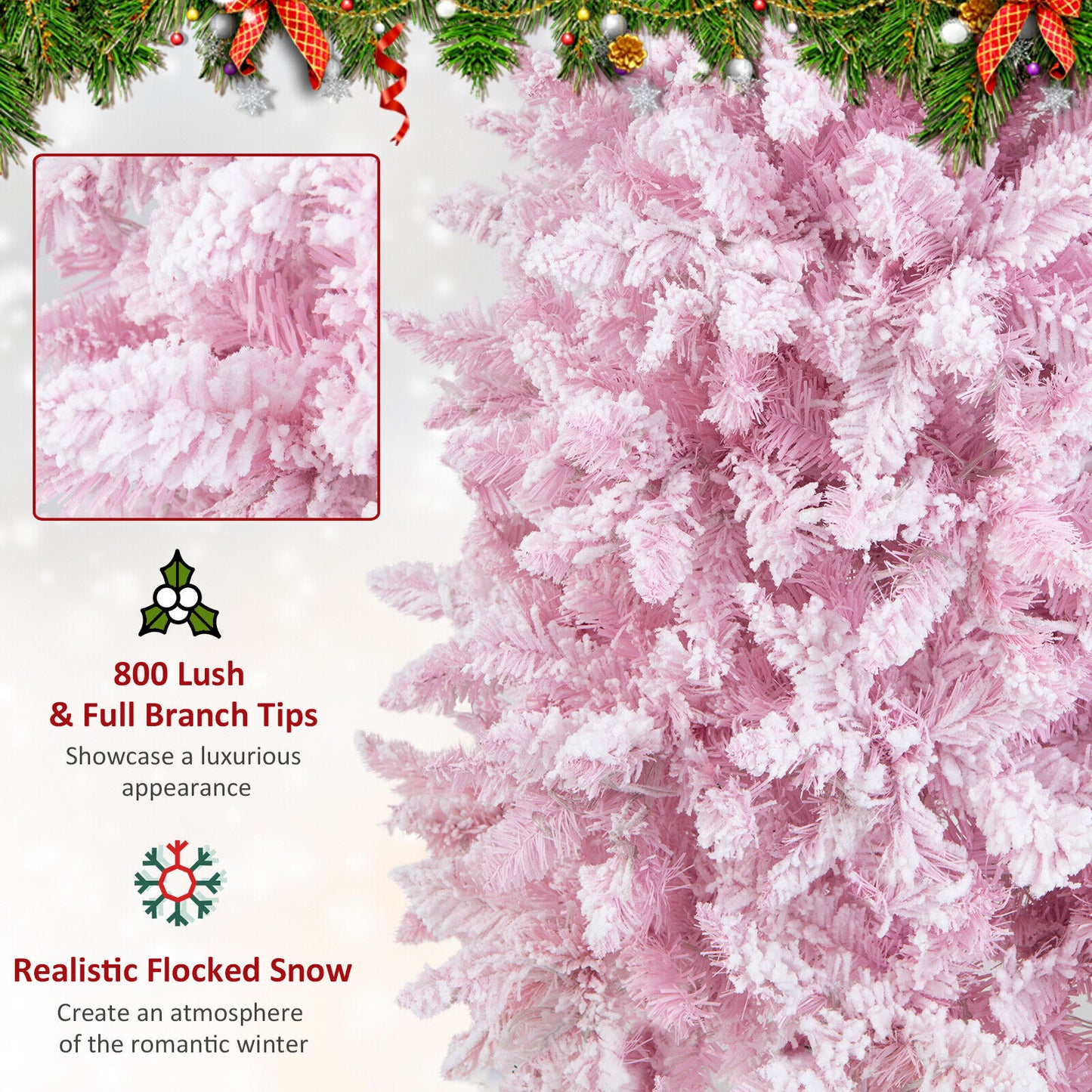 2.1M Snow Flocked Christmas Tree Pre-lit Artificial Hinged Christmas Tree