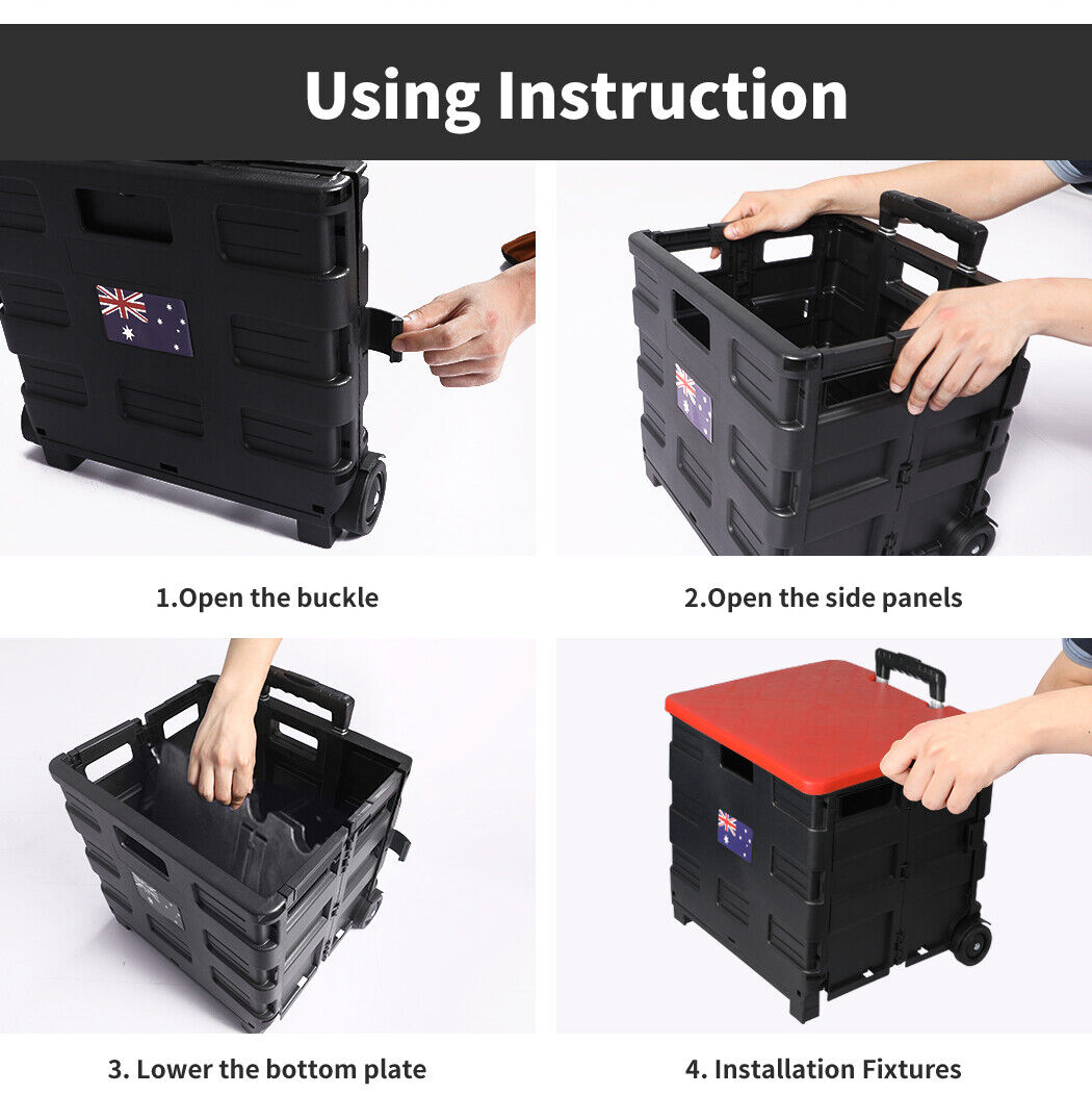 Foldable Shopping Cart Trolley Pack & Roll Folding Grocery Basket Crate Portable