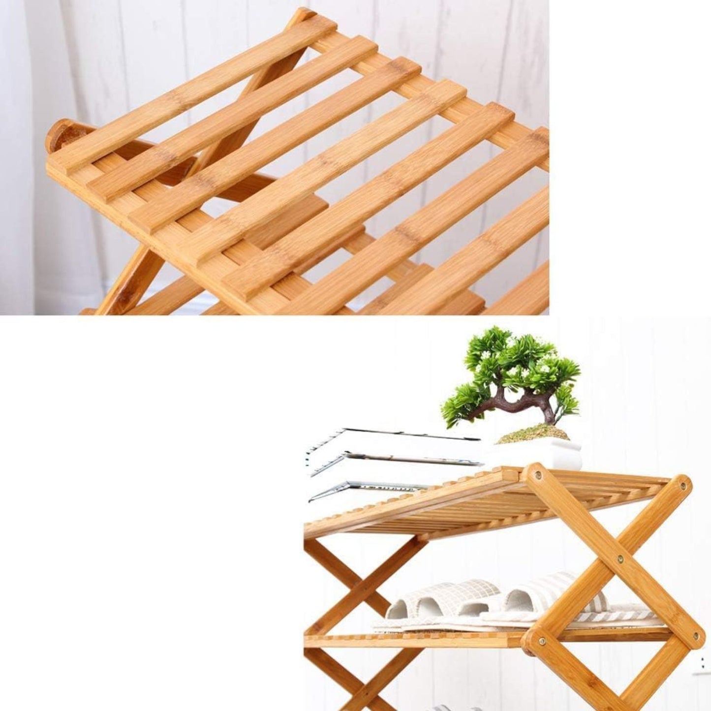 EKKIO 6 Tier Foldable Bamboo Shoe Rack