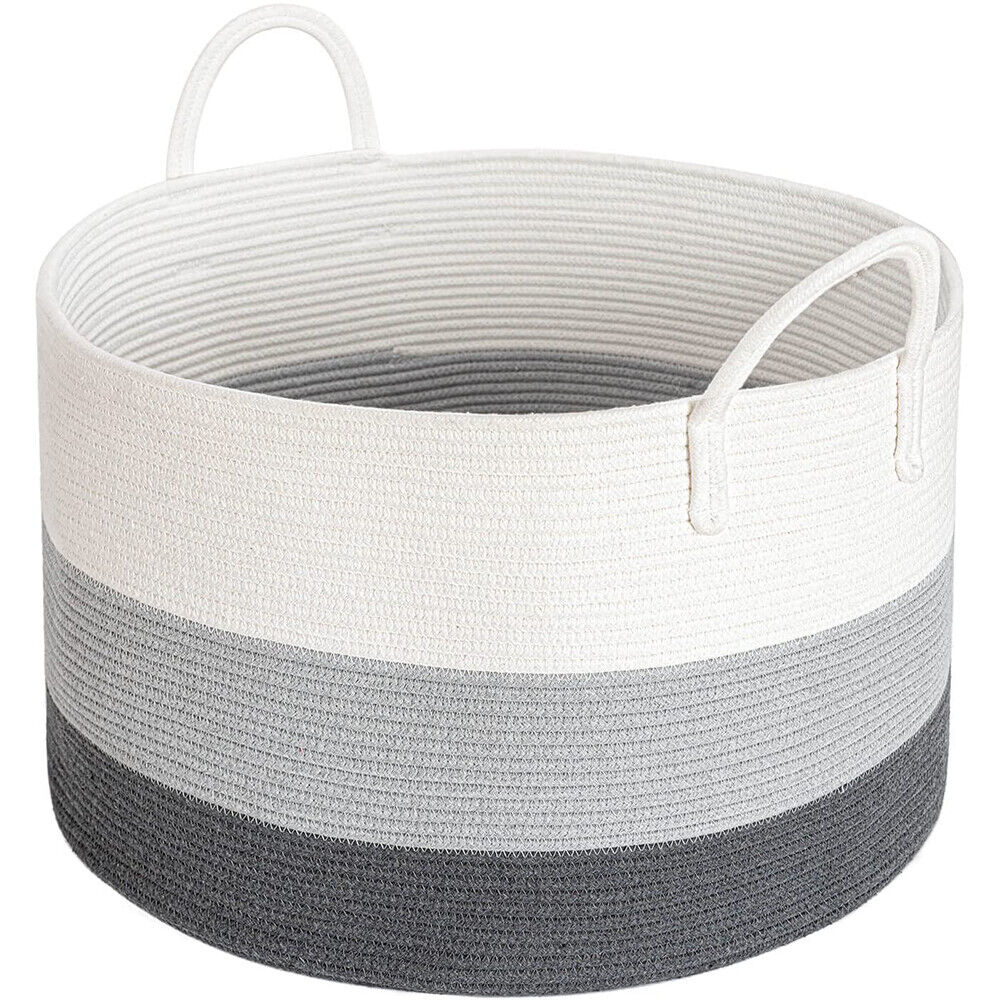 XXXL Cotton Storage Laundry Basket Rope Basket with Handles Toy Organiser Grey