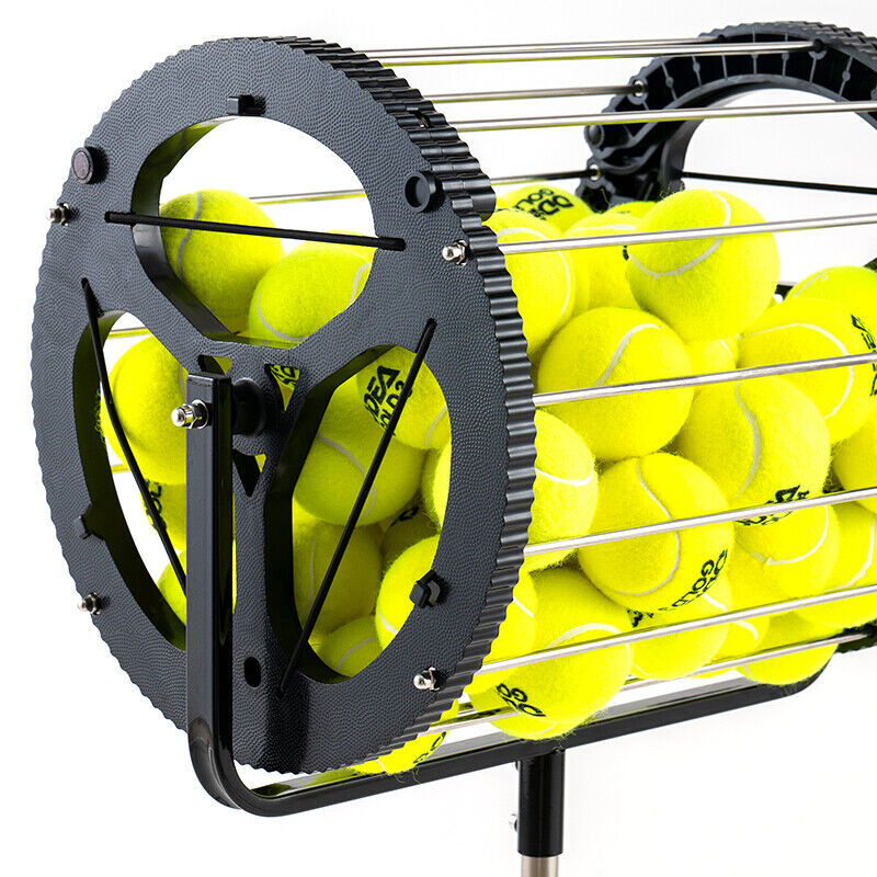 Tennis Balls Retriever Picker Hopper Roller Stand Trainer 80 Balls Storage