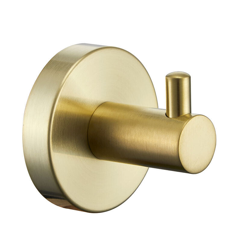 Brushed Gold Bathroom Round Single Robe Towel Pin Hook Wall Mounted Brass