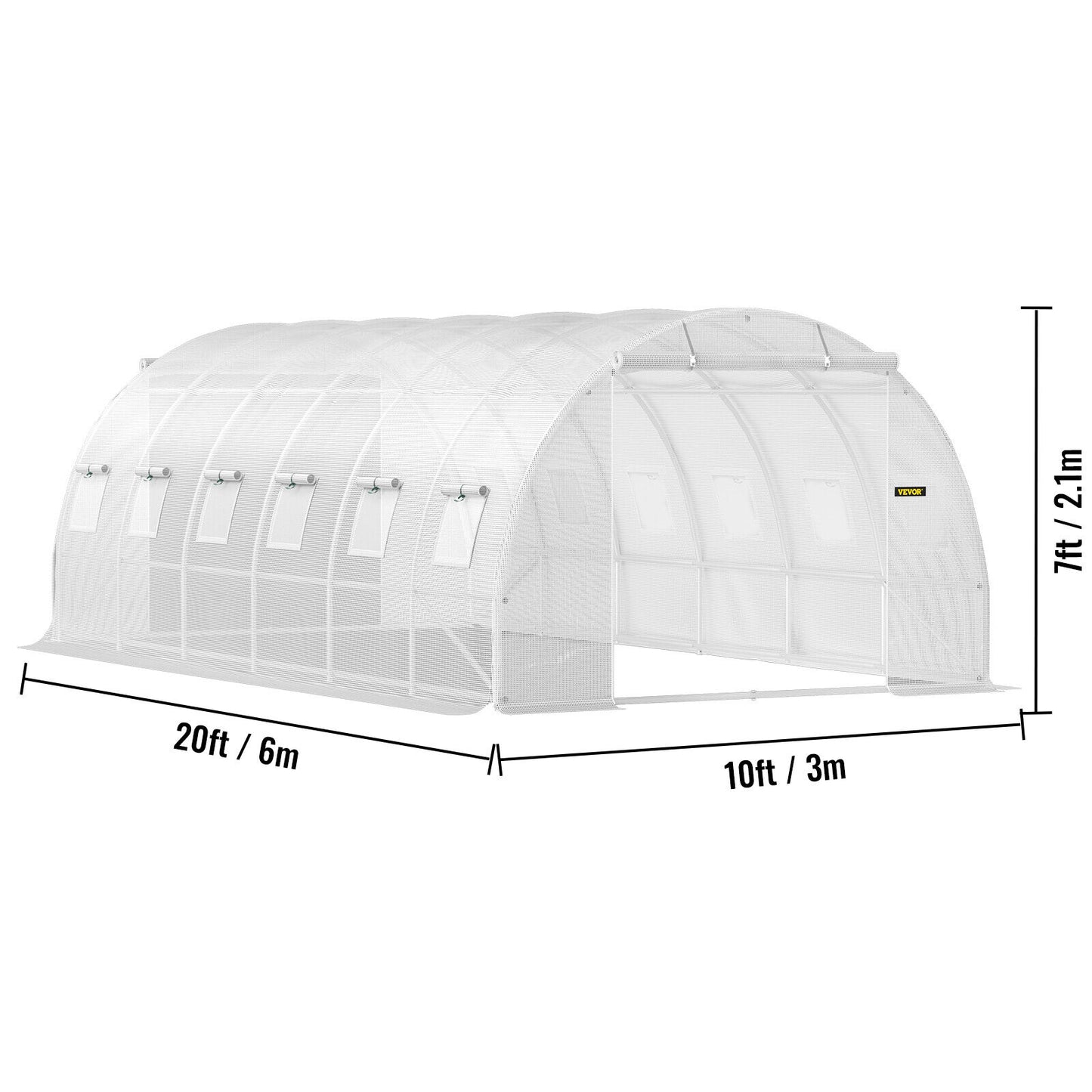 VEVOR Walk-in Tunnel Greenhouse Galvanized Frame & Waterproof 20x10x7ft