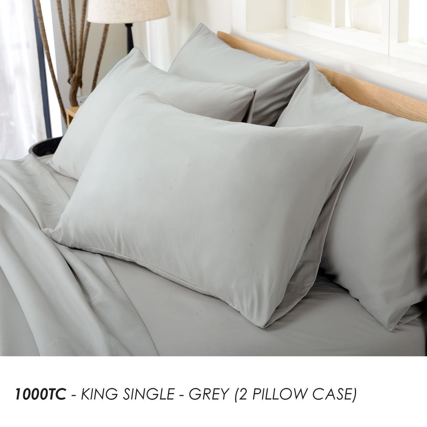 1000TC Ultra Soft 4 Pc Flat & Fitted Bed Sheet Set Pillowcases King Single Grey