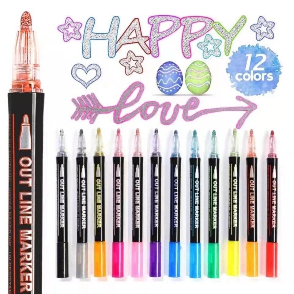 12 Colors Outline Markers Double Line Pens Art Drawing DIY Art Craft Projects