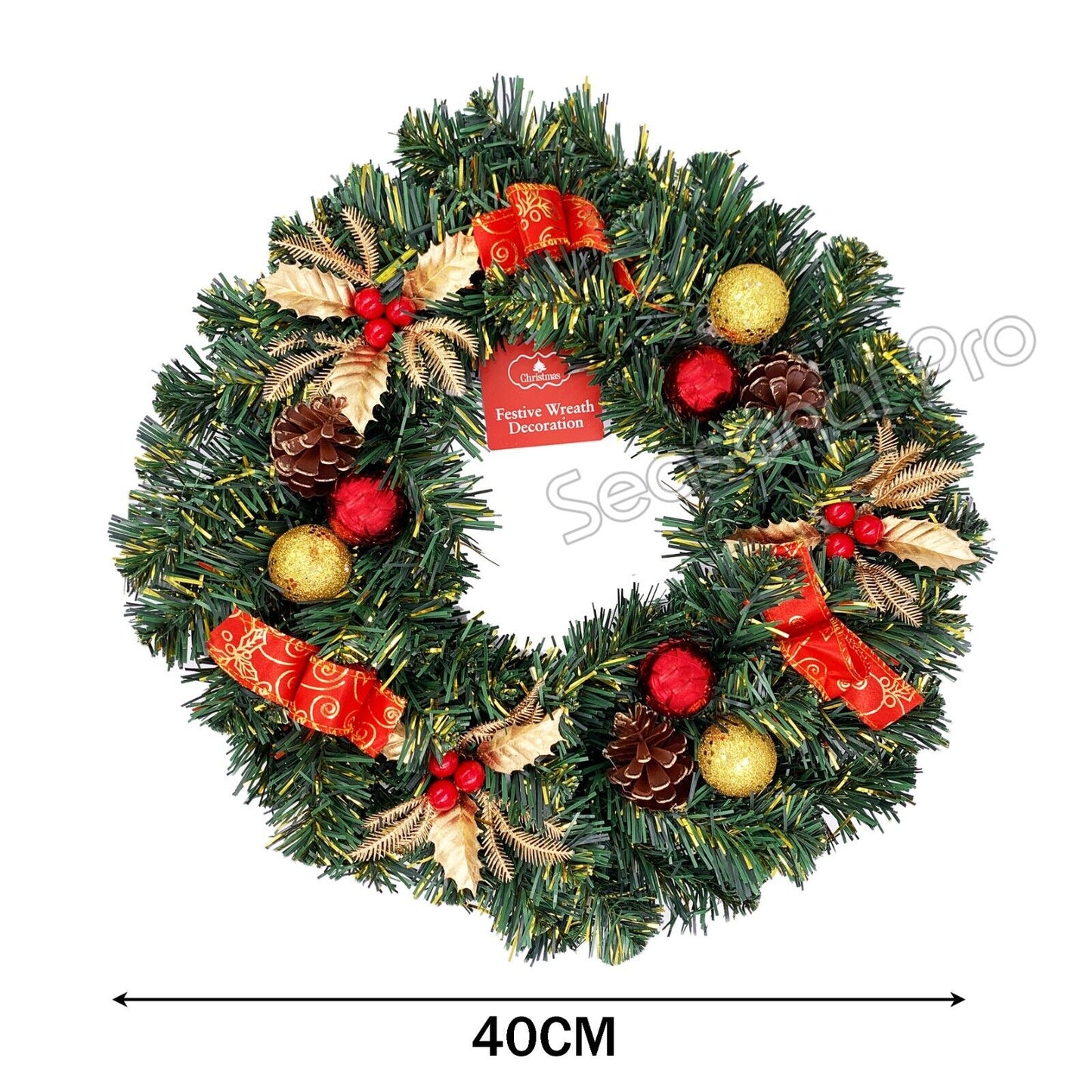 40cm Christmas Front Door Wreath Xmas Ornament Wall Hanging Garland Party Decor