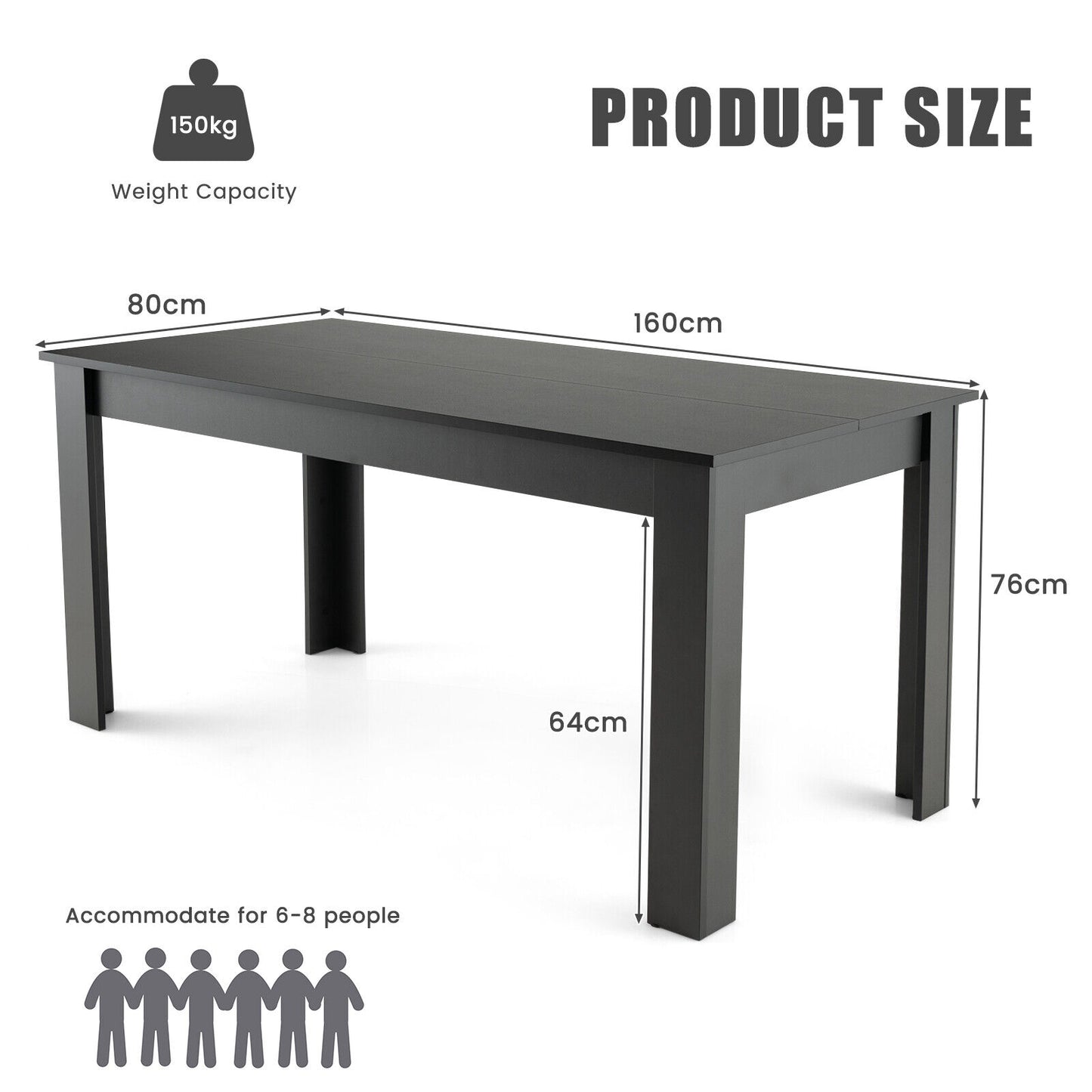 Giantex 160 CM Rectangular Expandable Dining Table with Sturdy Legs Black