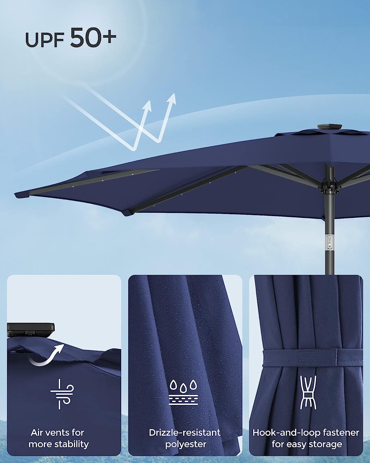 Songmics 2.7m Solar LED Lighted Outdoor Patio Umbrella Navy Blue