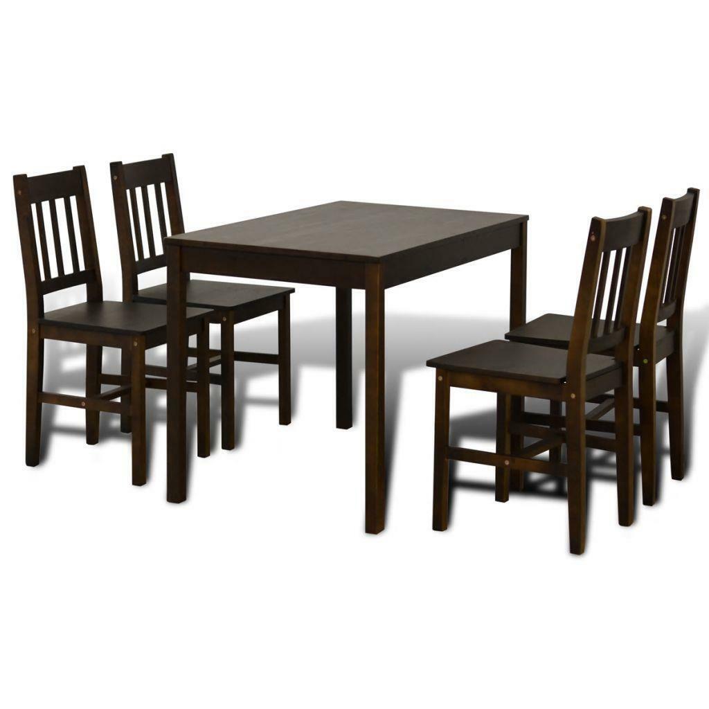 5 Piece Wooden Dining Dinner Breakfast Table and Seat Chairs Set - Brown