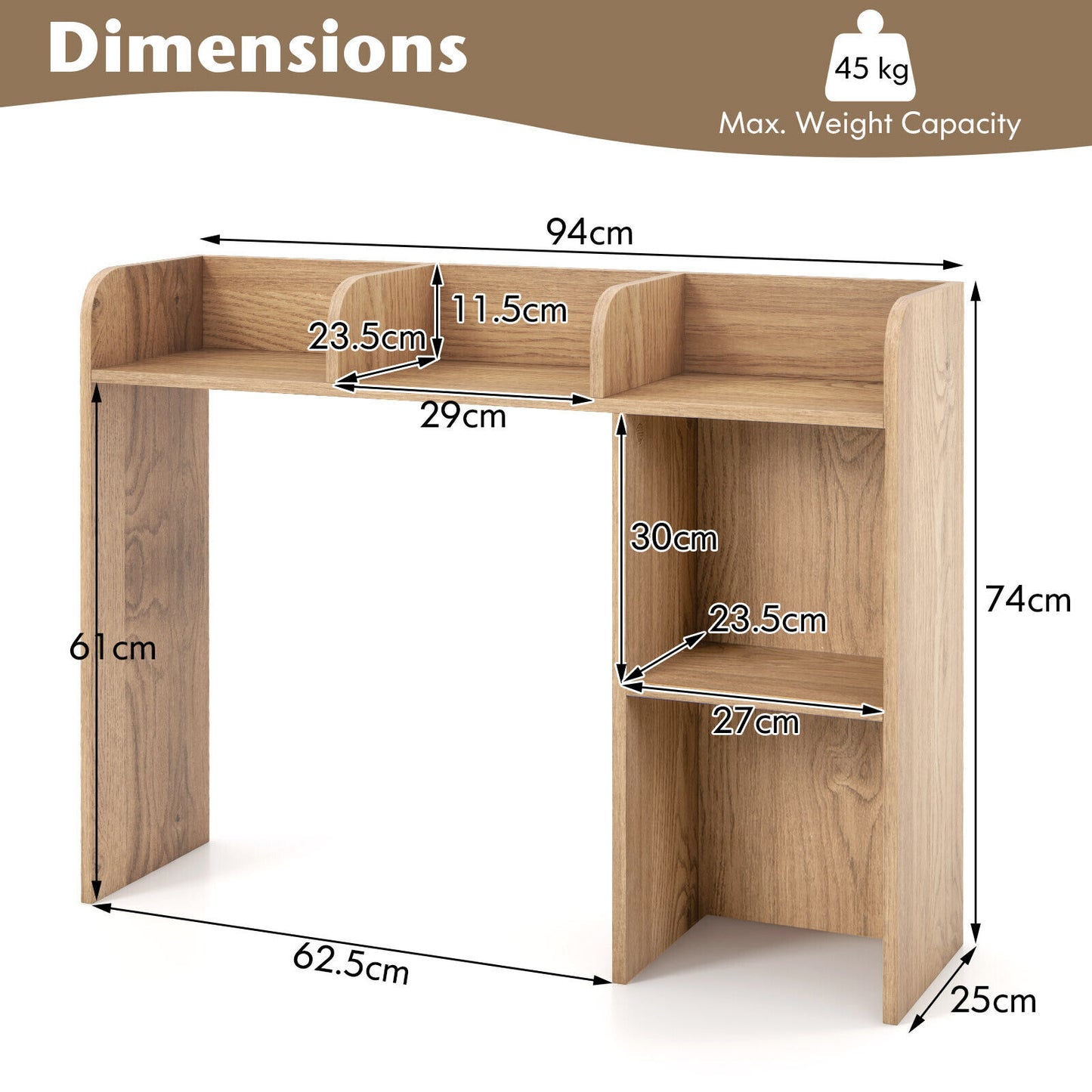 Desk Bookshelf Desktop Storage Organiser Display Shelf Rack Dorm Office Natural