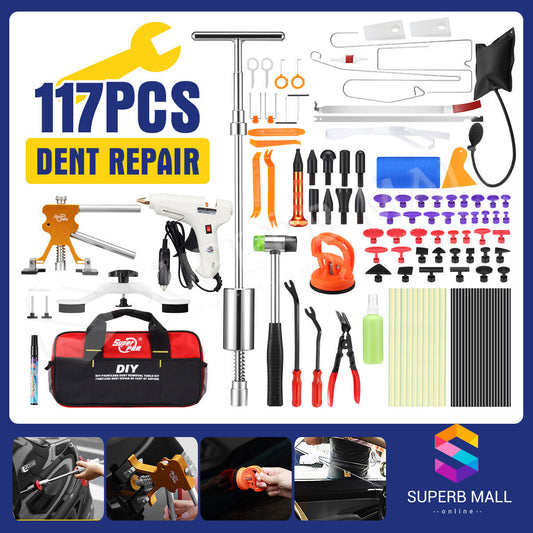 117X Car Body PDR Repair Kit Paintless Dent Removal DIY Tool Glue Gun Puller Set